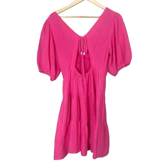 Xirena Nissa Open Back Tiered Puff Sleeve Mini Trapeze Dress Size Medium - Picture 4 of 10